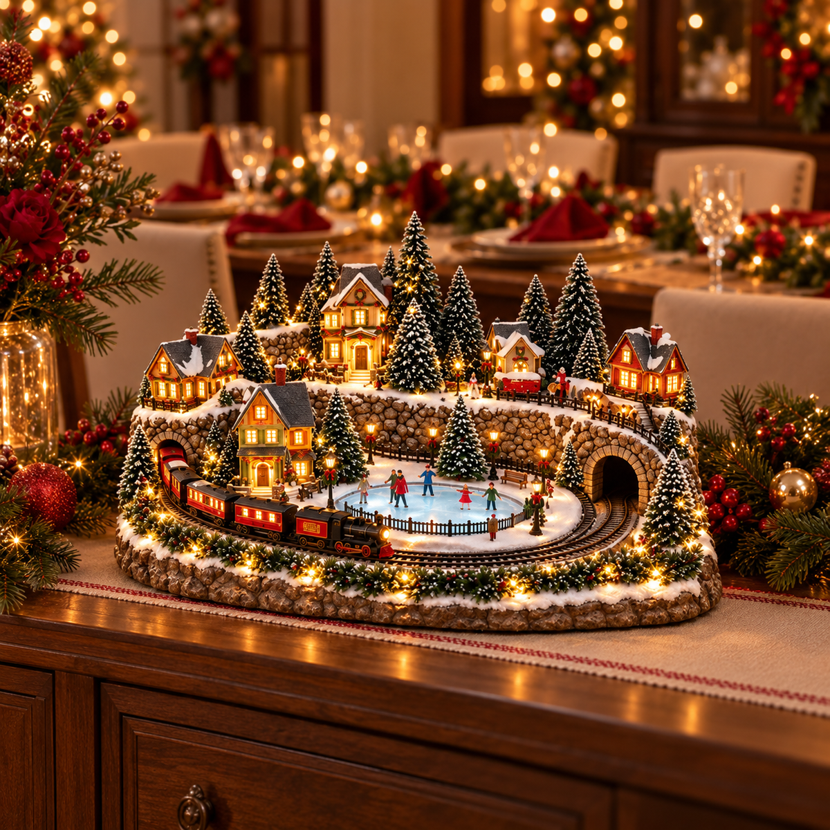 🔥 LAST DAY 557% OFF 🔥 Animated Holiday Train & Ice Rink Scene ✨
