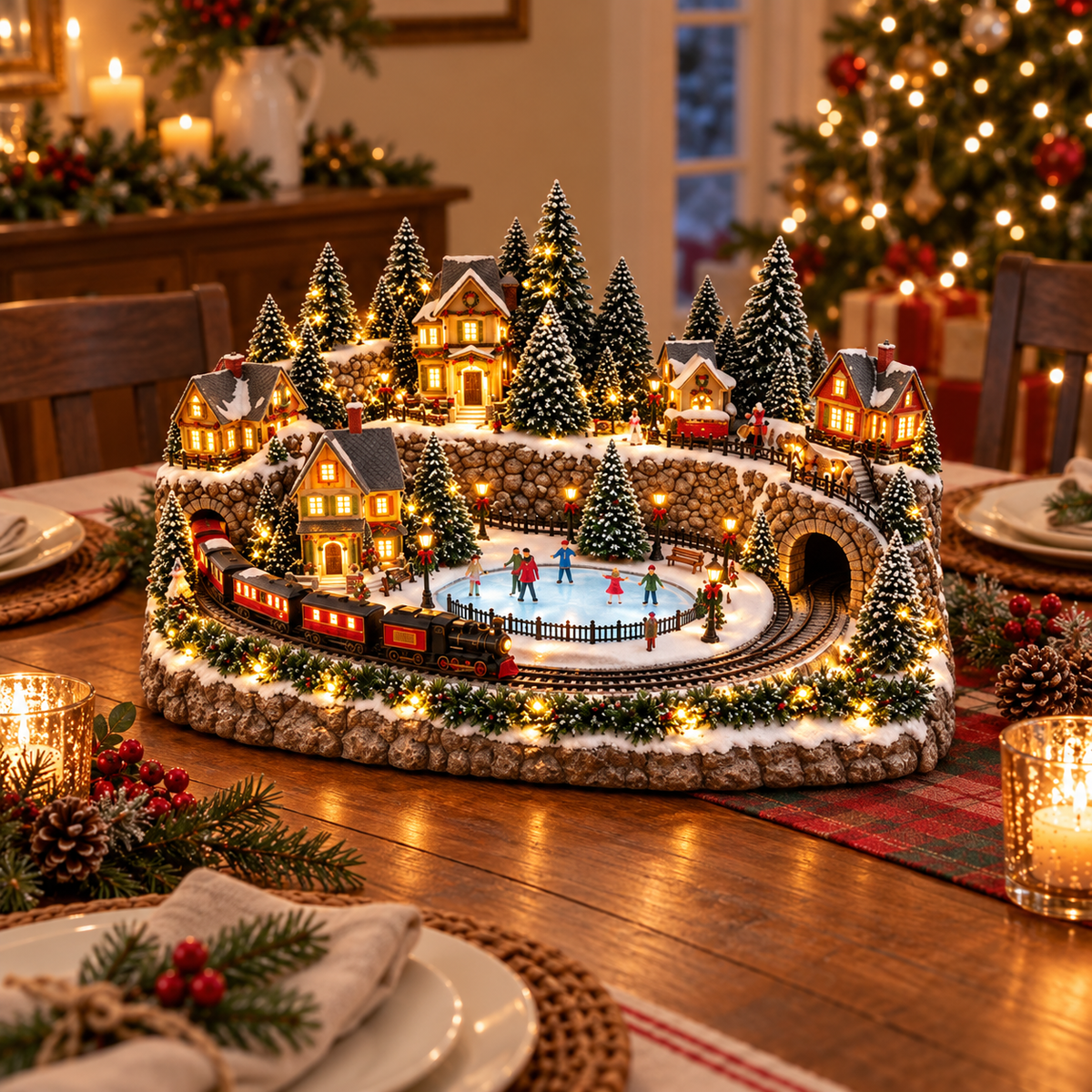 🔥 LAST DAY 557% OFF 🔥 Animated Holiday Train & Ice Rink Scene ✨