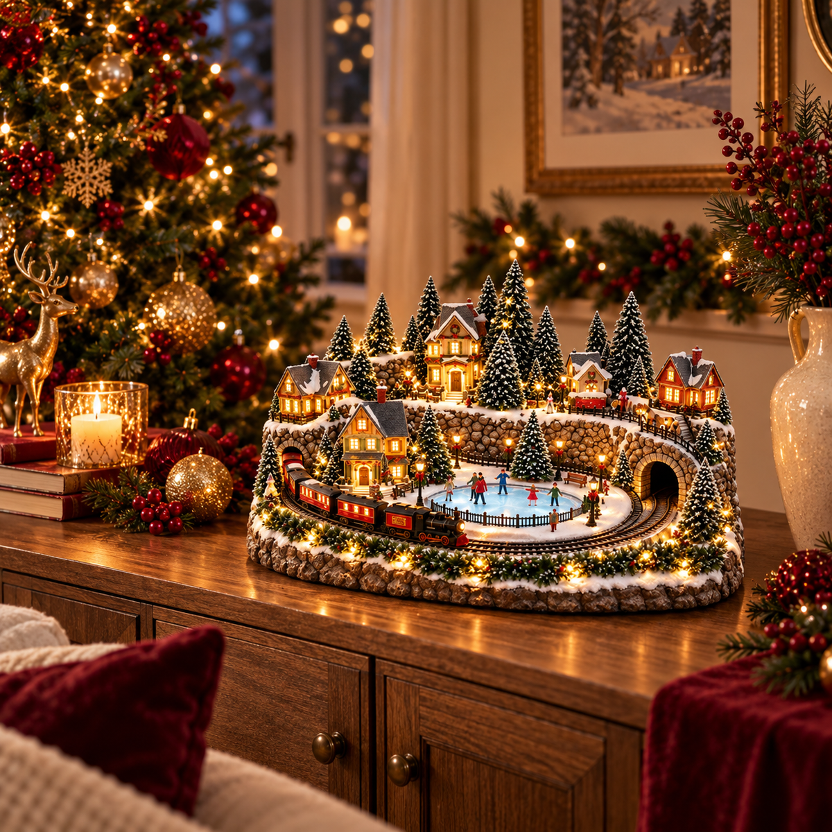 🔥 LAST DAY 557% OFF 🔥 Animated Holiday Train & Ice Rink Scene ✨
