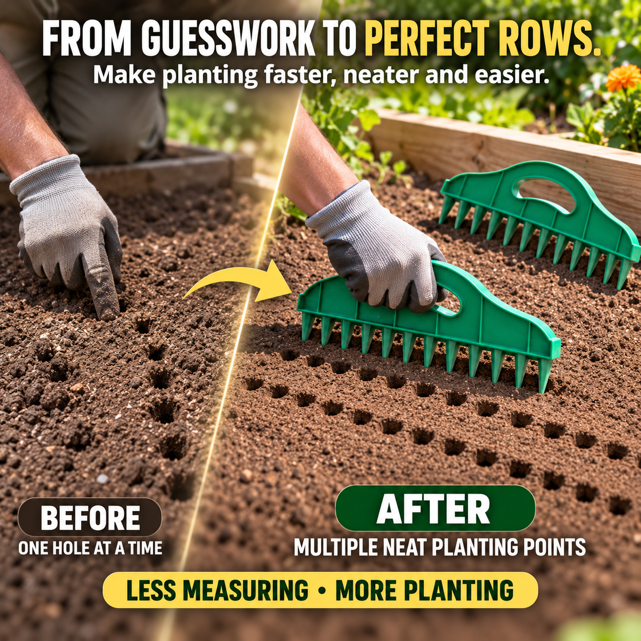 Before and after garden seed spacing tool