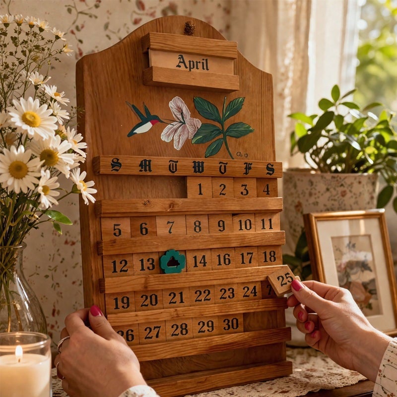 🎉🎄 Festive Wooden Perpetual Calendar