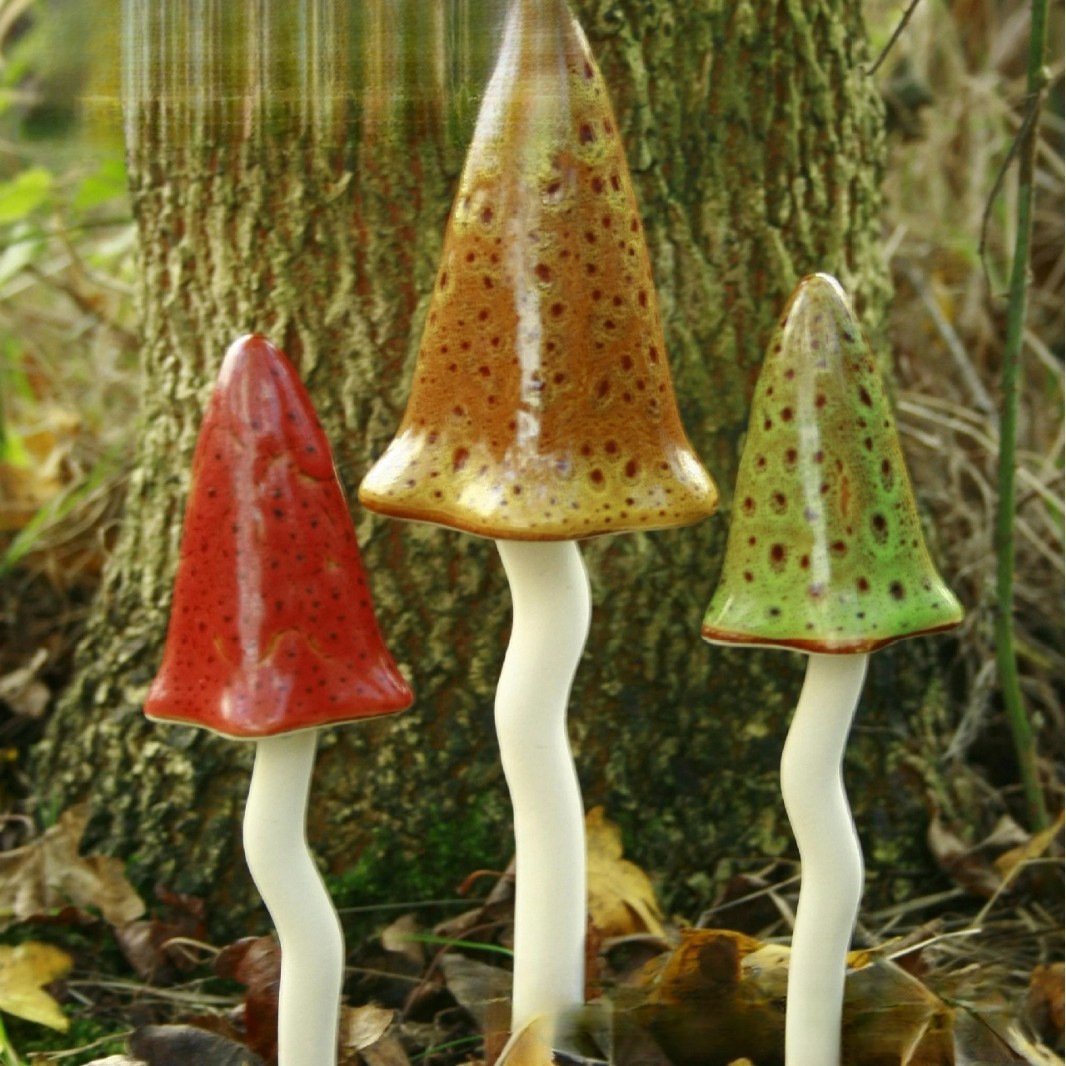 3 Pack Tinkling Toadstools Ceramic Mushrooms for Garden Decor