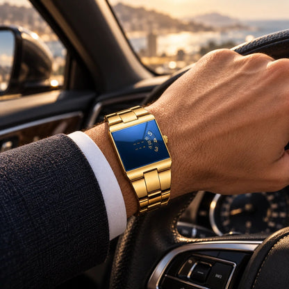 Men’s Gold-Tone Square Quartz Watch | Business Casual Style