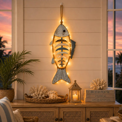 🎉🎉🐟✨ Lighted Coastal Rope Fish Wall Hanging