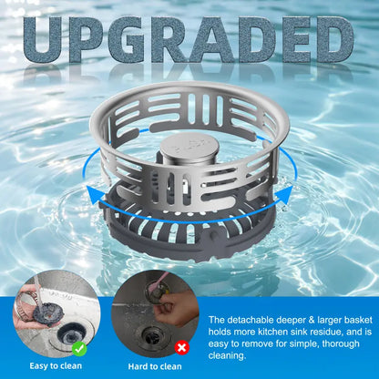 🚰 3-in-1 Stainless Steel Sink Strainer & Pop-Up Stopper – Removable Basket for 3½″ Drains ✨
