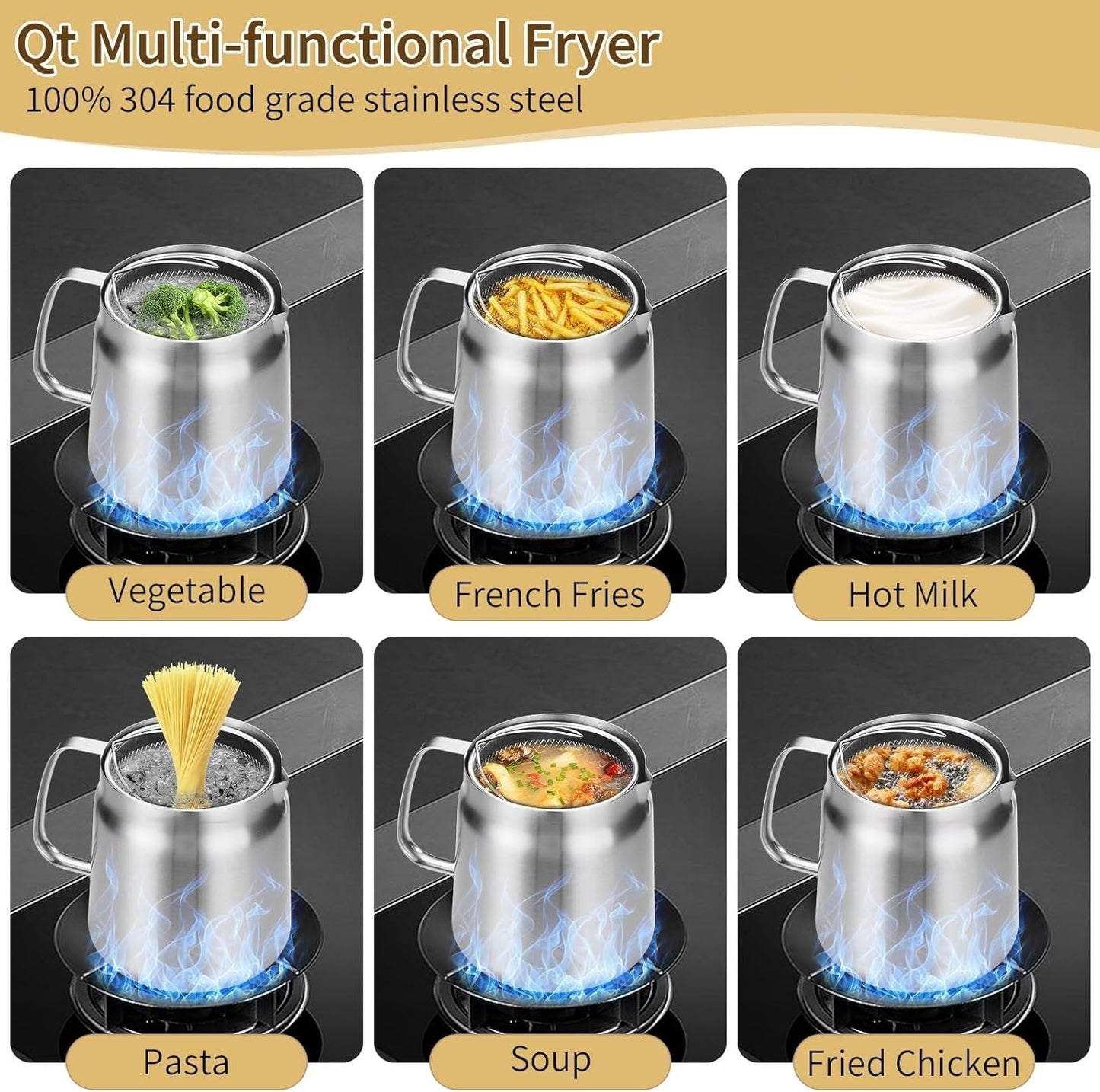 3-in-1 Stainless Steel Deep Fryer Pot – Fry, Strain & Store Oil