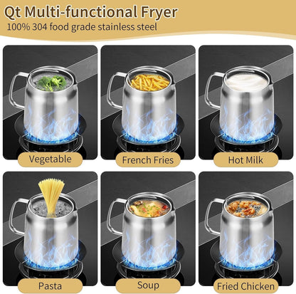3-in-1 Stainless Steel Deep Fryer Pot – Fry, Strain & Store Oil