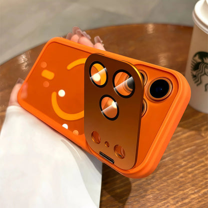 Magnetic case with skin-friendly finish and integrated camera-lens kickstand for iPhone 17 ProMax