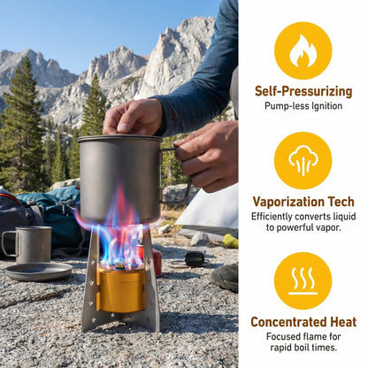 🎉⚡Hot Sales 49% OFF🔥Self-Pressurized Alcohol Stove – Lightweight Aluminum & Copper Burner for Hiking, Camping & Survival, High-Efficiency Cooking with Windproof Stand, Compact & Portable