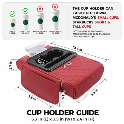 Cup holder guide and armrest organizer dimensions