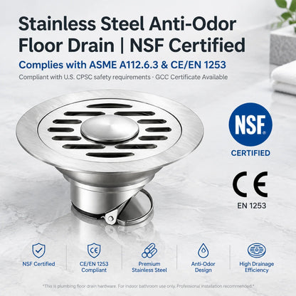 Stainless Steel Floor Drain 🚿 – 3.94' Gravity Seal with Hair Filter & Odor Control