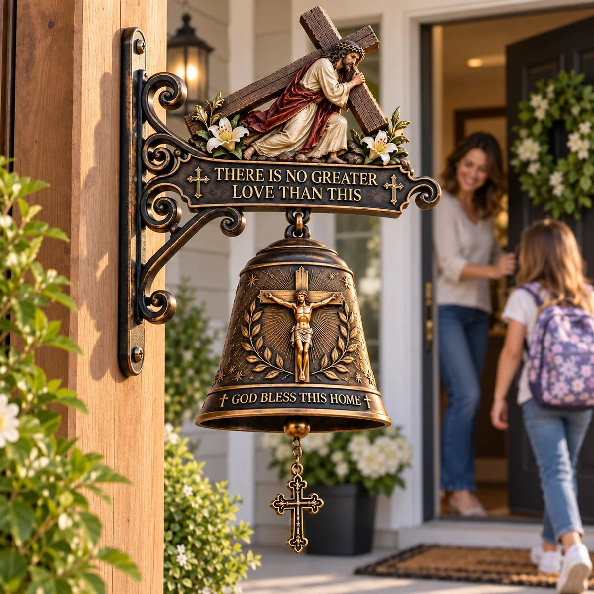 🔥HOT SALE🔥✝️ Jesus Cross Christian Hanging Bell | “God Bless This Home” Rustic Faith-Inspired Door & Porch Decor
