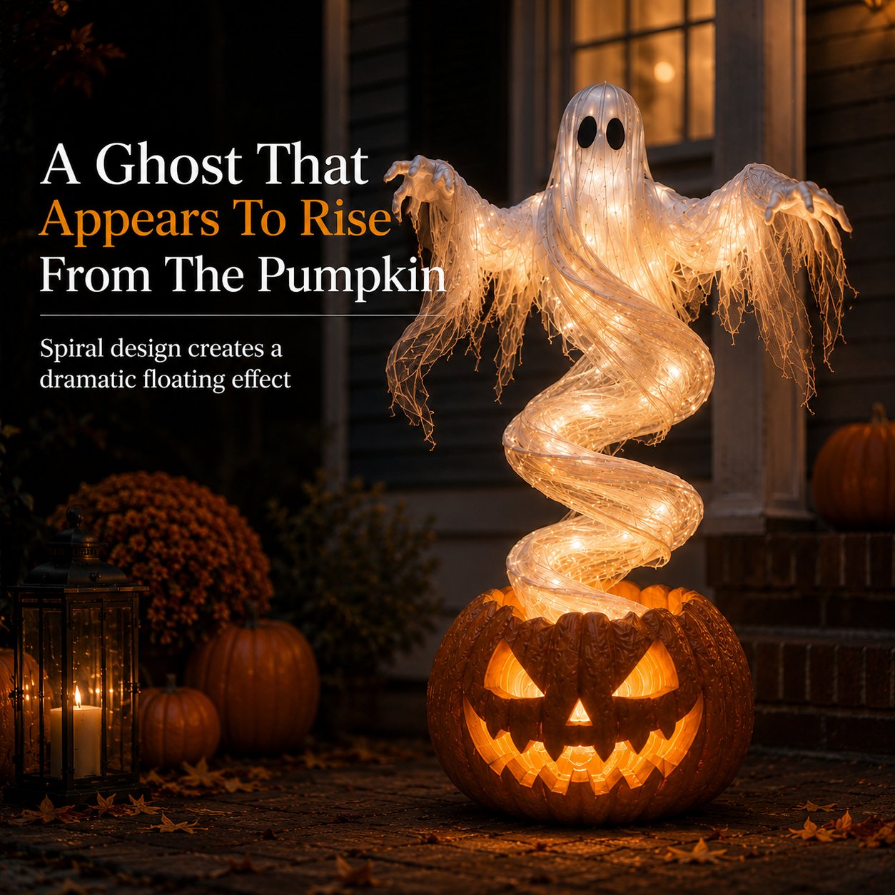👻 Swirling Ghost Pumpkin Yard Lamp – Lighted Halloween Porch Decor 🎃