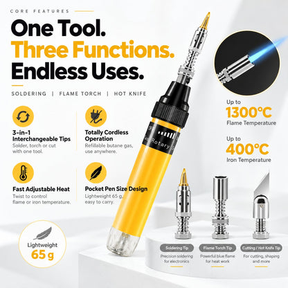 Cordless Butane Soldering Pen 🔥 – 1300°C Flame with Interchangeable Tips