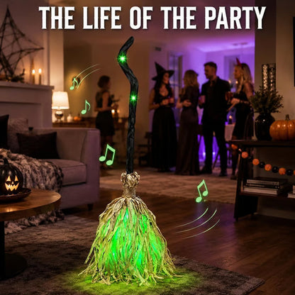 🧙‍♀️🧹Animated Moving Witch Broom with Light & Sound