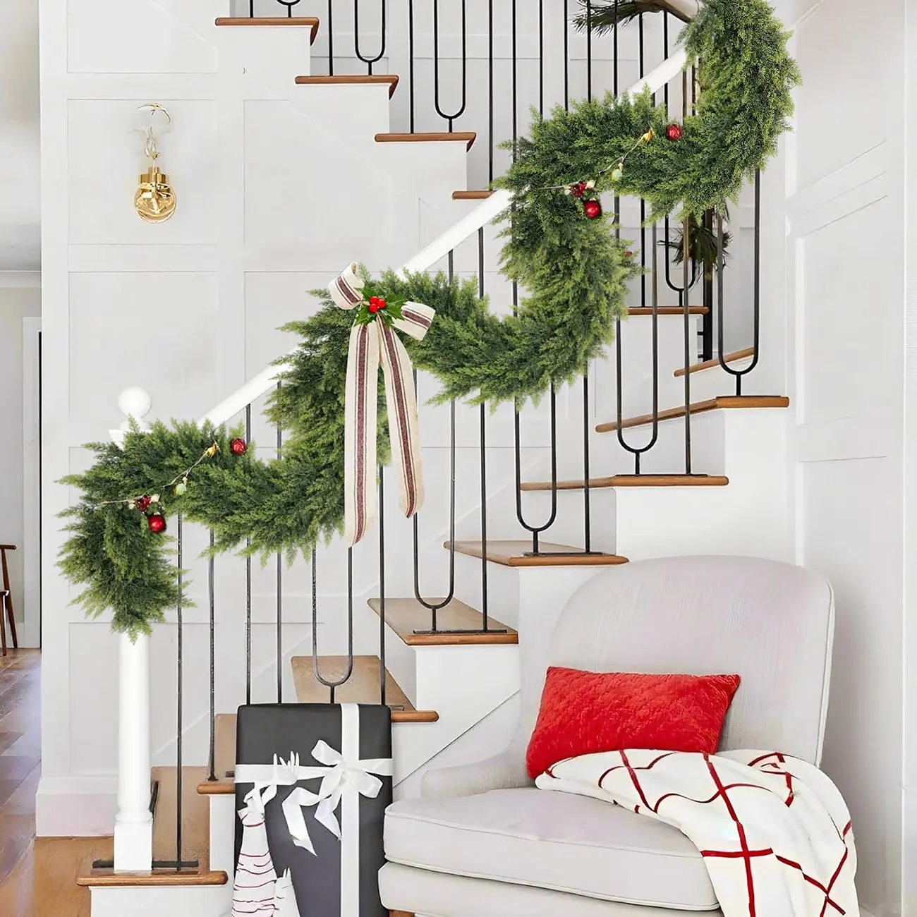 🎄9ft Real Touch Artificial Cedar Garland | Lifelike Winter Pine Greenery for Christmas Mantle, Table & Wall Decor