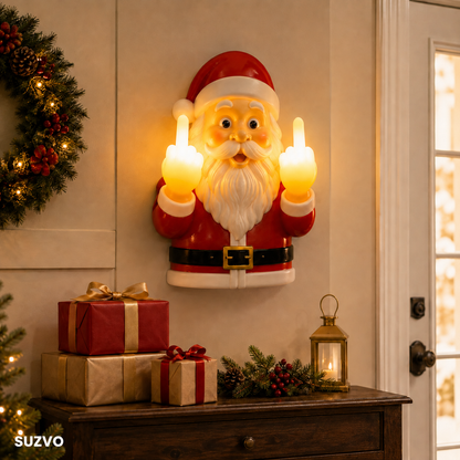 🎅 Light-Up Middle Finger Santa Wall Decor – Hilarious Christmas Decoration