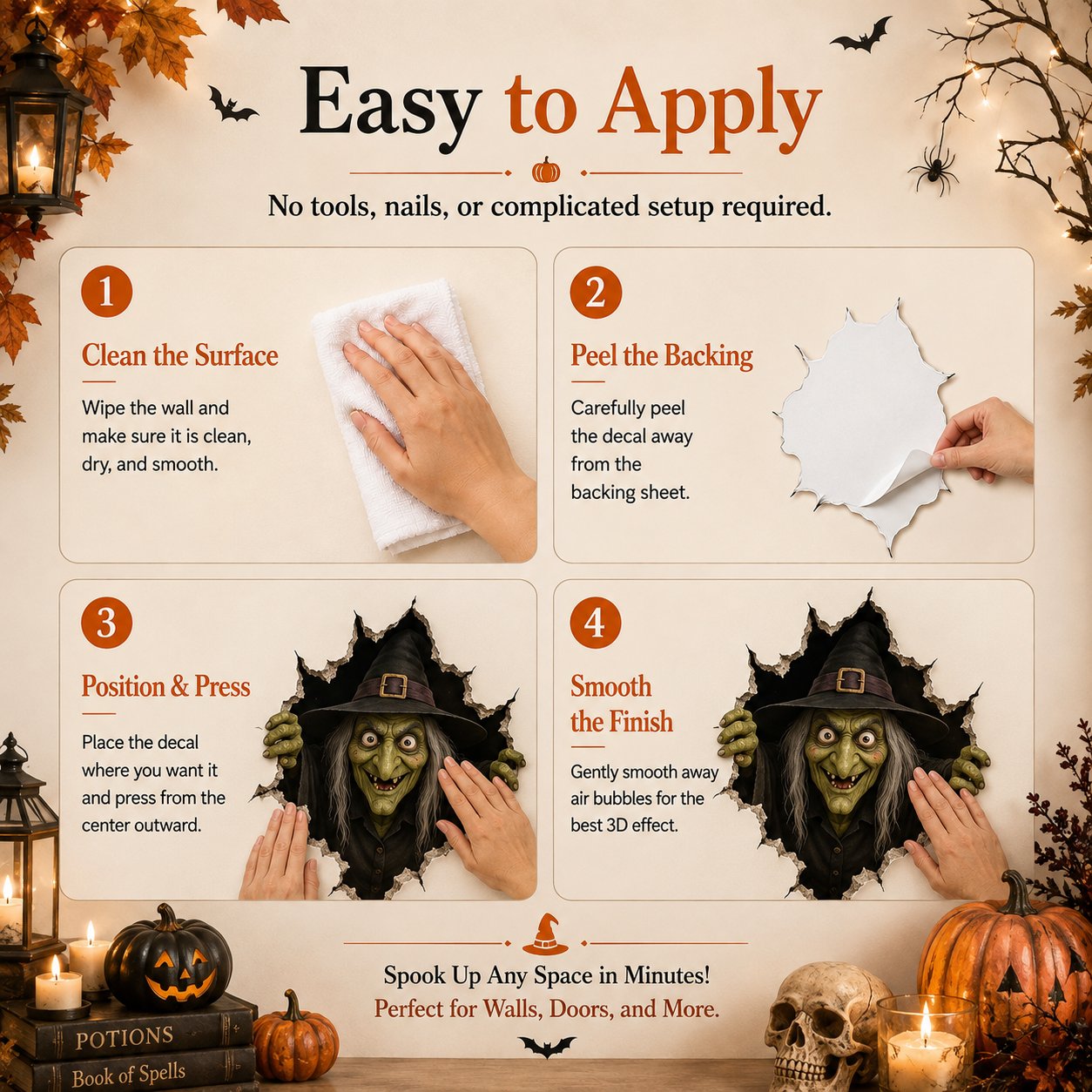 🦇Halloween Break-In 3D Wall Decals