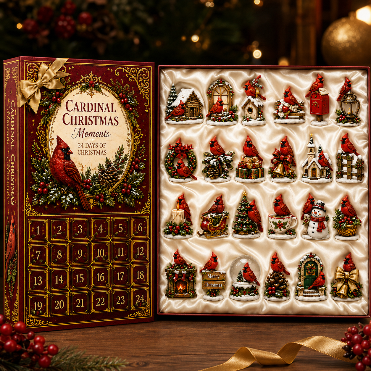 24-Day Cardinal Advent Calendar | Collectible Christmas & Autumn Figurines