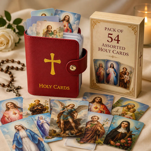 ✝️ Catholic PU+PVC Leather Holy Card Holder – Pocket Prayer Card Organizer with Snap Closure