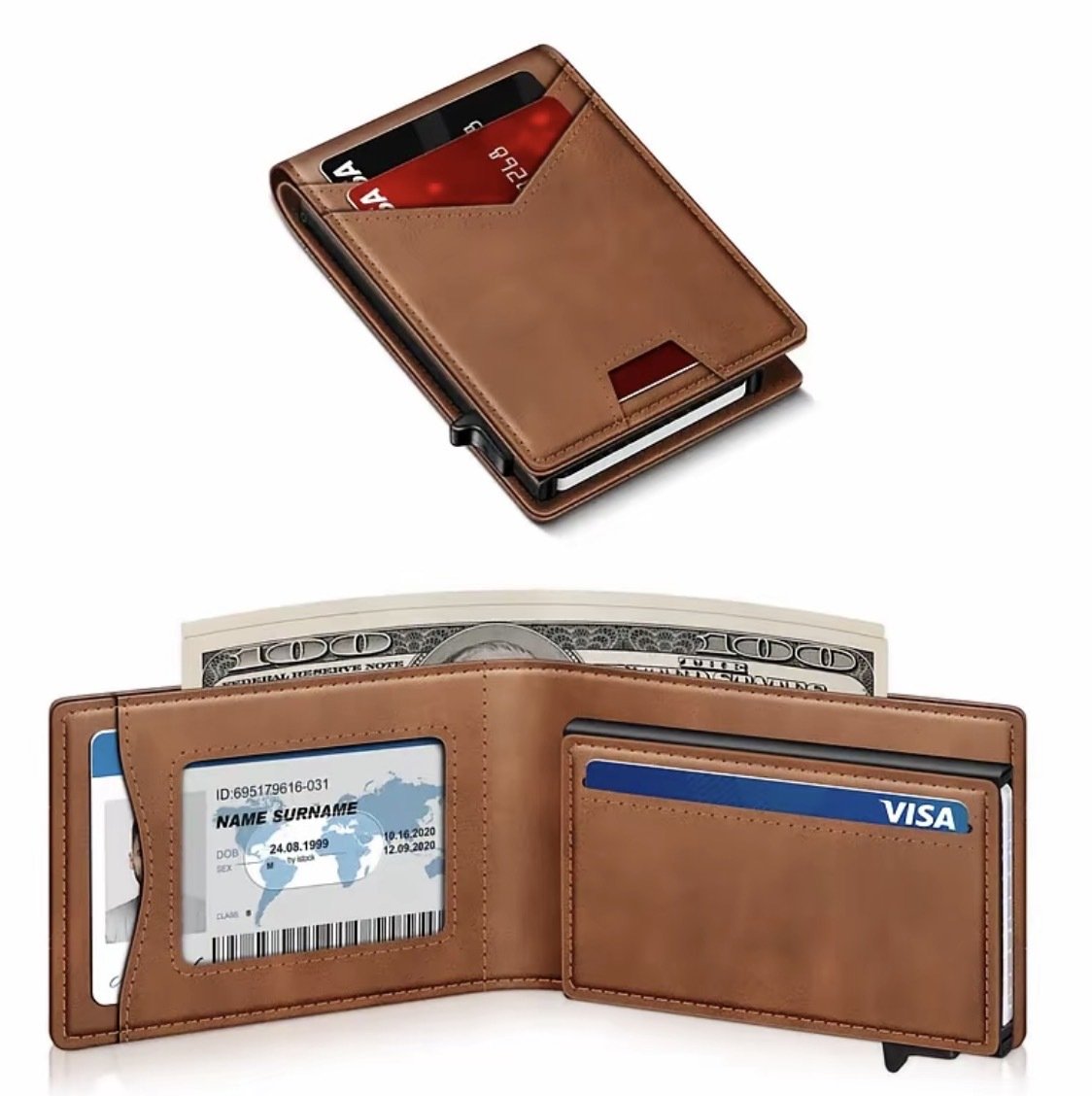 💳 Men's RFID Minimalist Pop-Up Wallet – ID Window & Money Clip