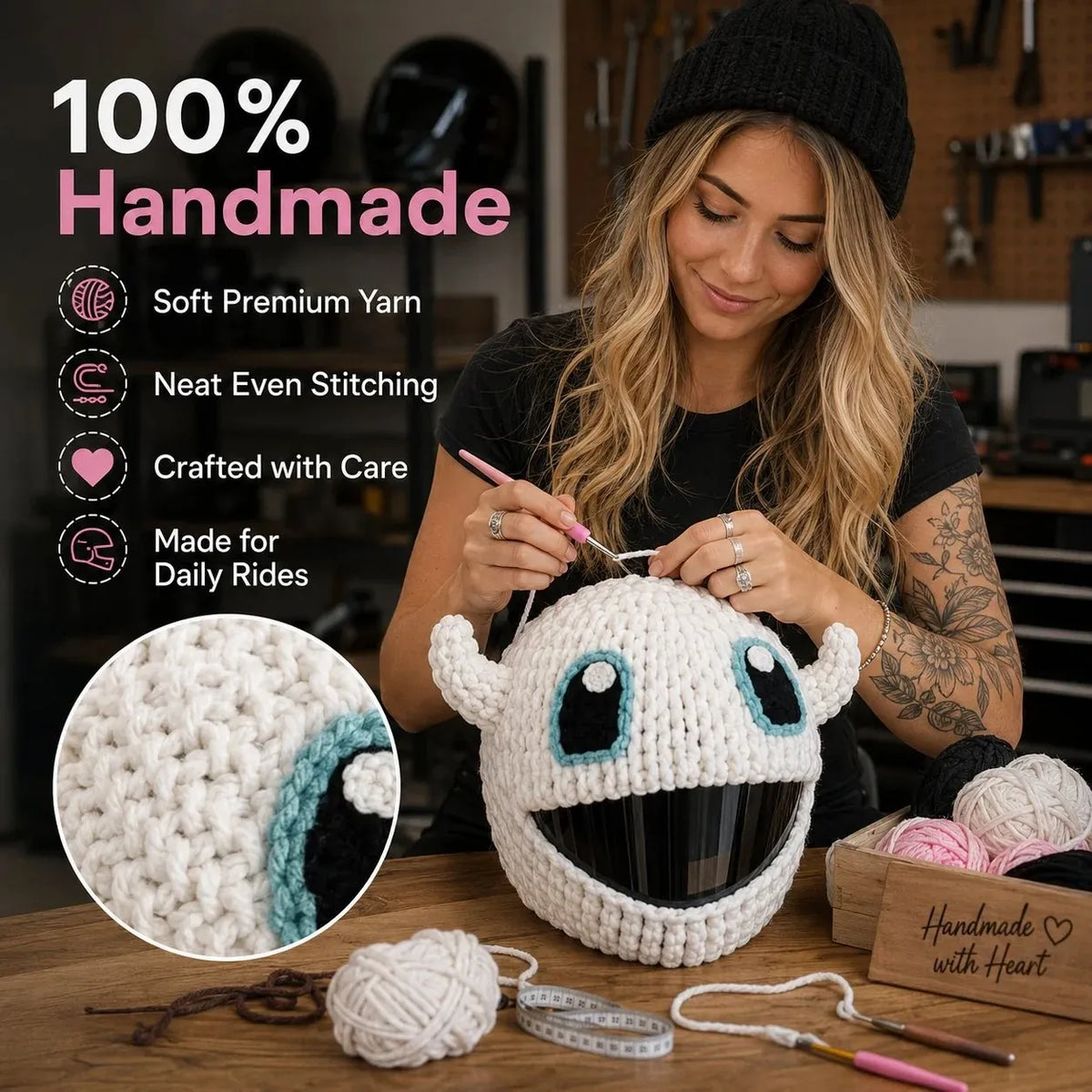 🏍Handmade Helmet Cover |Cute Knit Helmet Topper forMotorcycle & Bike Helmets