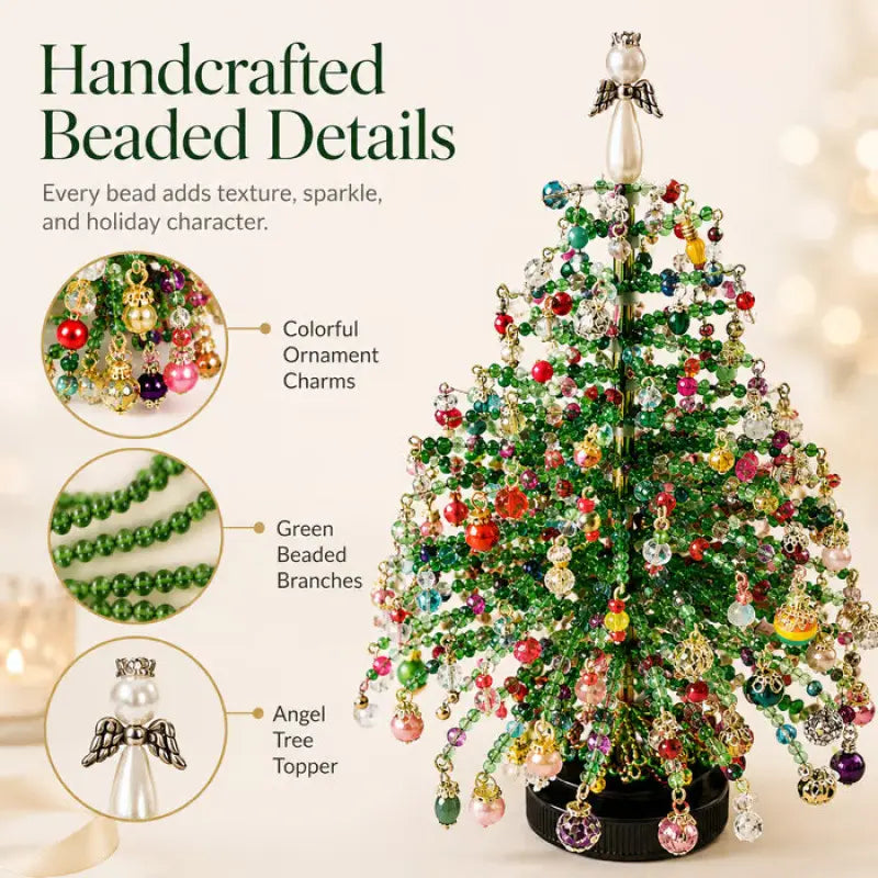 DIY Beaded Christmas Tree Kit with Crystal Beads & Metal Frame – Handmade Tabletop Holiday Decor