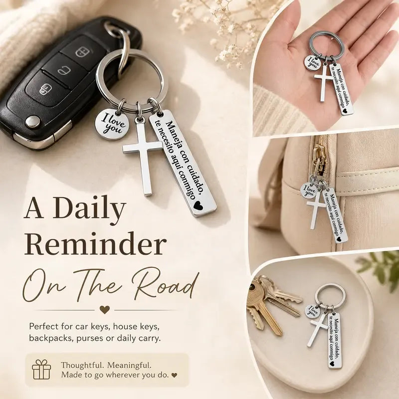 Keychain with Cross and 'I Love You' Charm ❤️