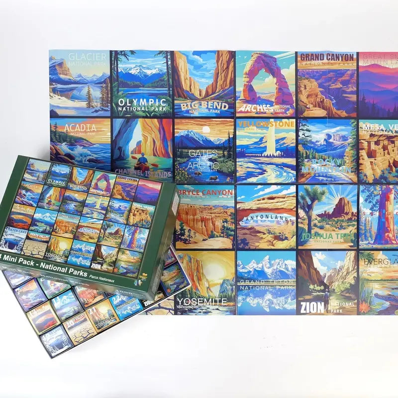 rokt&razo Travel Series, 24 Mini Pack 1000 Pieces Jigsaw Puzzle, 8 Puzzle Stickers, 3 Themes: National Parks, World Heritage, Global City Tour