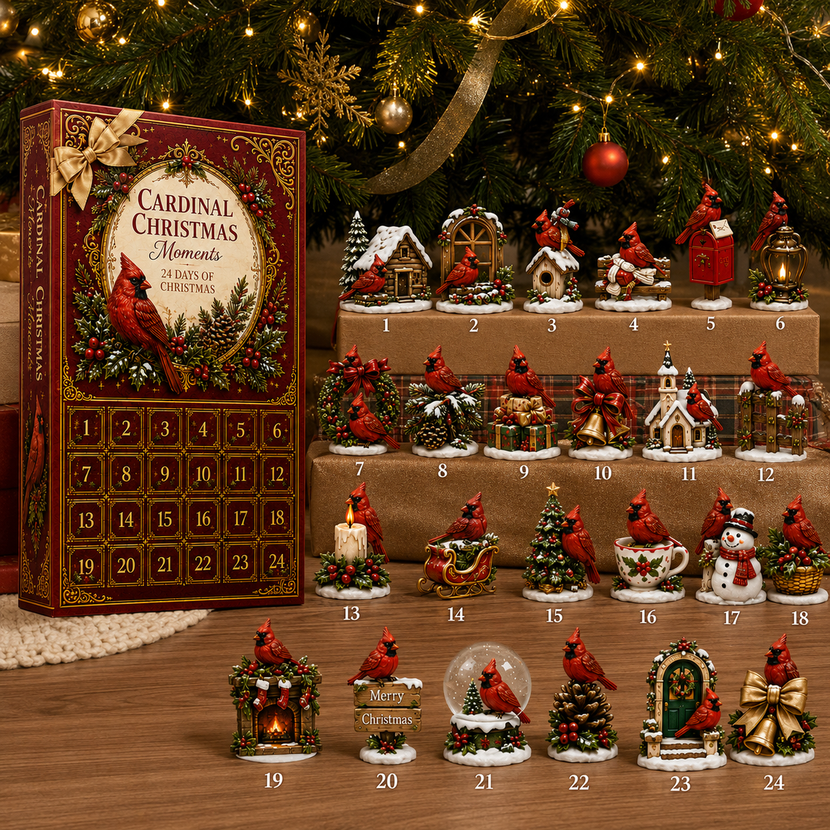 24-Day Cardinal Advent Calendar | Collectible Christmas & Autumn Figurines