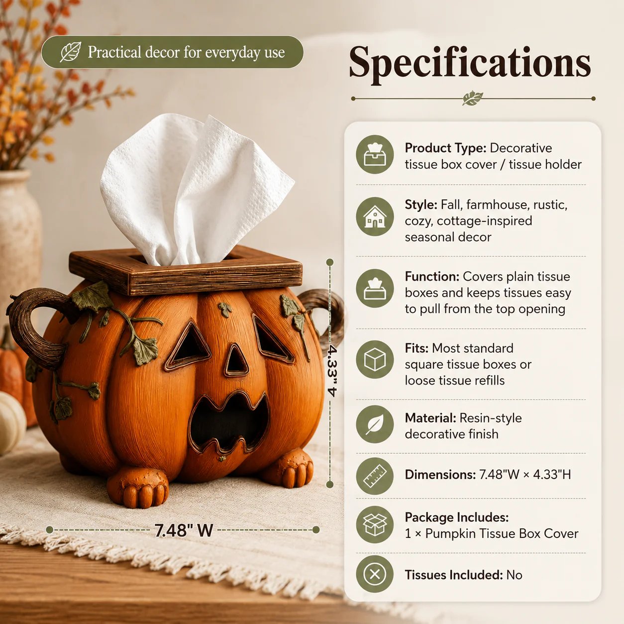 Whimsical Halloween Pumpkin Tissue Box Cover