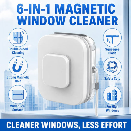 6‑in‑1 Magnetic Glass Cleaner – 30% wider cleaning area, perfect for high‑rise windows. Dual pads + squeegee – flawless results from the first pass! 🪣🪟