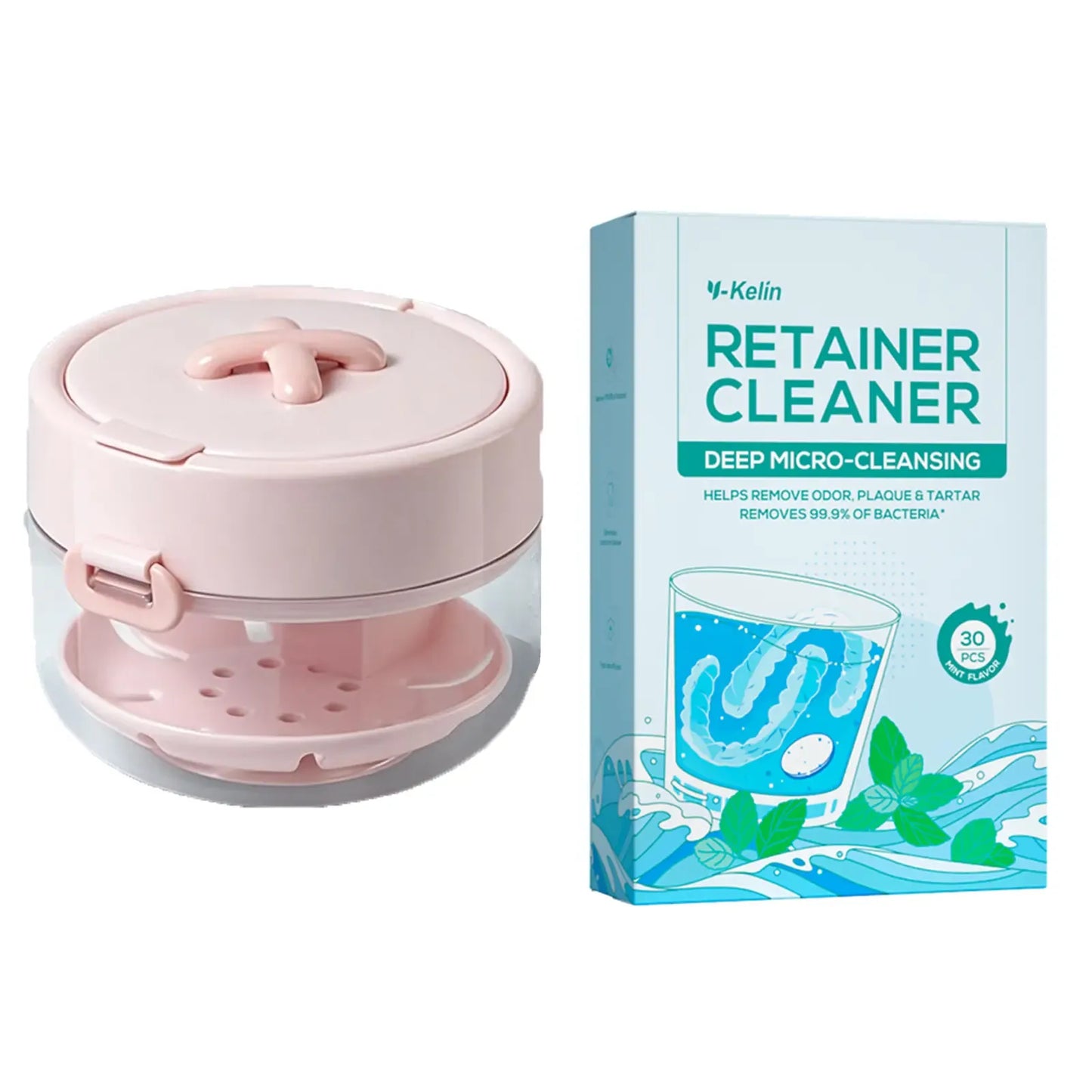 💙Clean, Drain & Store in One🔥3-in-1 Leak-Proof Retainer Cleaning Case with Mirror, Drain Tray - Travel Storage✈️