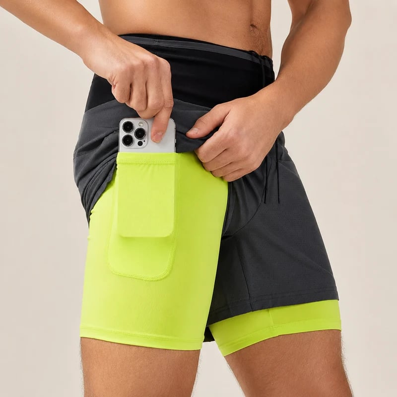 Marathon Pro Shorts — Front Mesh Storage Belt · Right Inner Liner Phone Pocket · Rear Zip Pocket · Anti-Chafe Liner