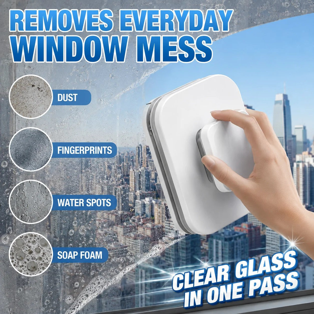 6‑in‑1 Magnetic Glass Cleaner – 30% wider cleaning area, perfect for high‑rise windows. Dual pads + squeegee – flawless results from the first pass! 🪣🪟