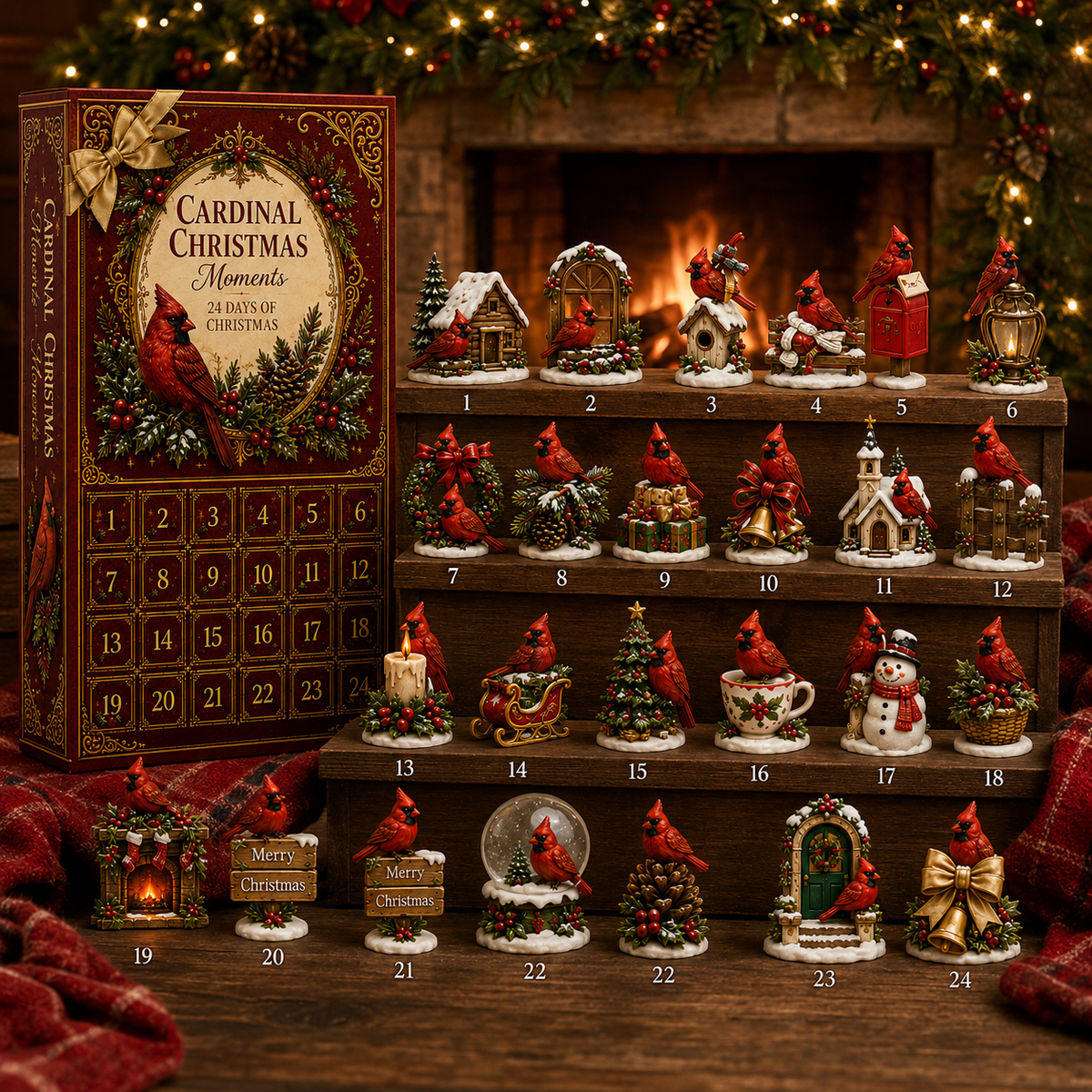 24-Day Cardinal Advent Calendar | Collectible Christmas & Autumn Figurines