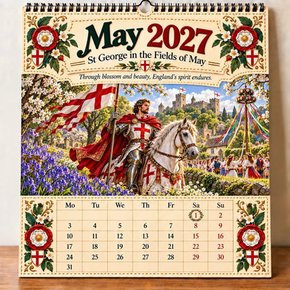 ⏳ Last Day 49% OFF – 🛡️ 2027 England St. George Wall Calendar | 12 Illustrated Monthly Scenes with Faith, Courage & Heritage 🇬🇧