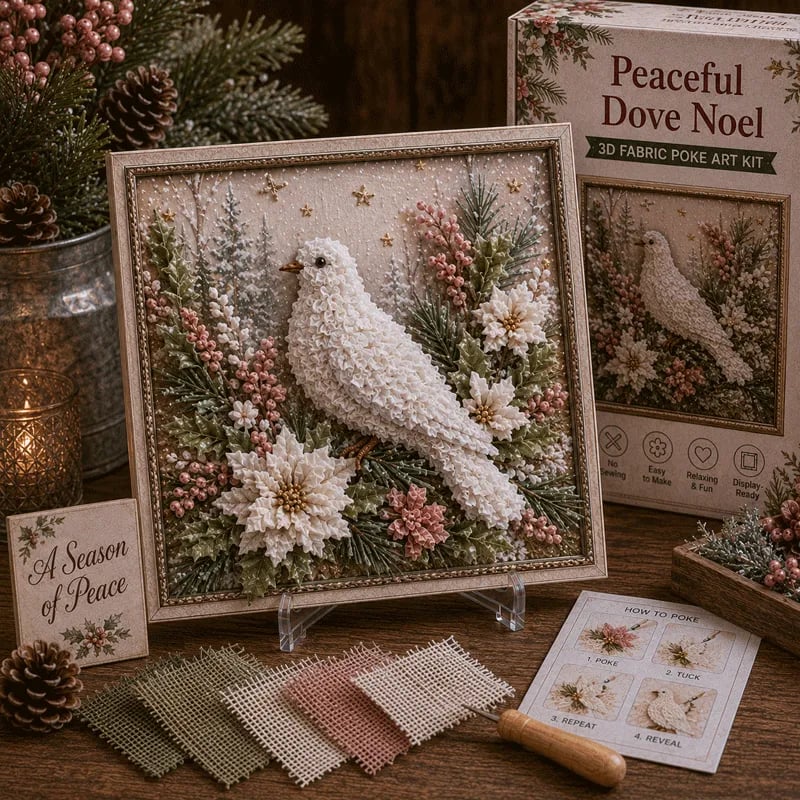 🔥 LAST DAY 50% OFF – 🎄 DIY 3D Fabric Poke Art Christmas Keepsake Kit – No-Sewing Holiday Craft with Display Stand ✨