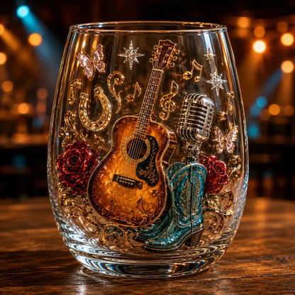 🤠 🎸 Vintage Country 3D Glass Collection – 8 Raised Western Music & Floral Designs