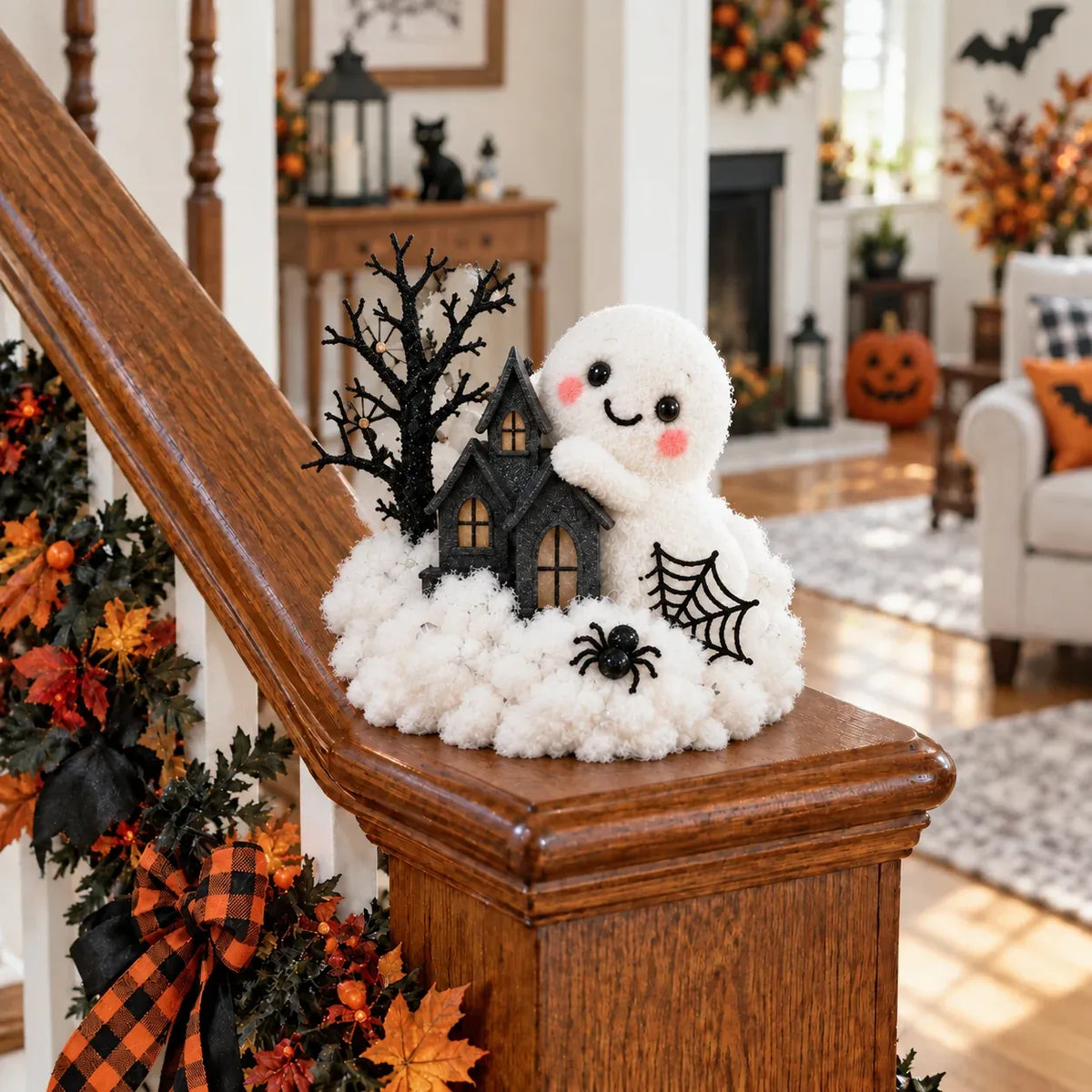 ⏳ Last Day 49% OFF – 👻 Glowing Ghost Staircase Decor | 5 Playful Halloween Characters for Railings, Mantels & Entryways 🎃