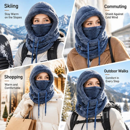 🎉2026 Women's Fleece Hooded Winter Cycling Mask and Hat for Cold Weather