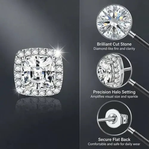 Halo Stud Earrings 4-Pack- Gold & Silver Round/Square Styles