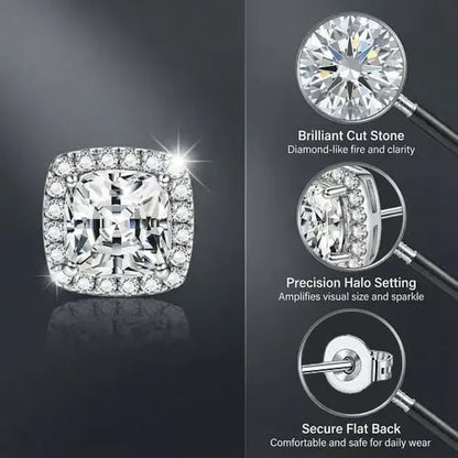 Halo Stud Earrings 4-Pack- Gold & Silver Round/Square Styles