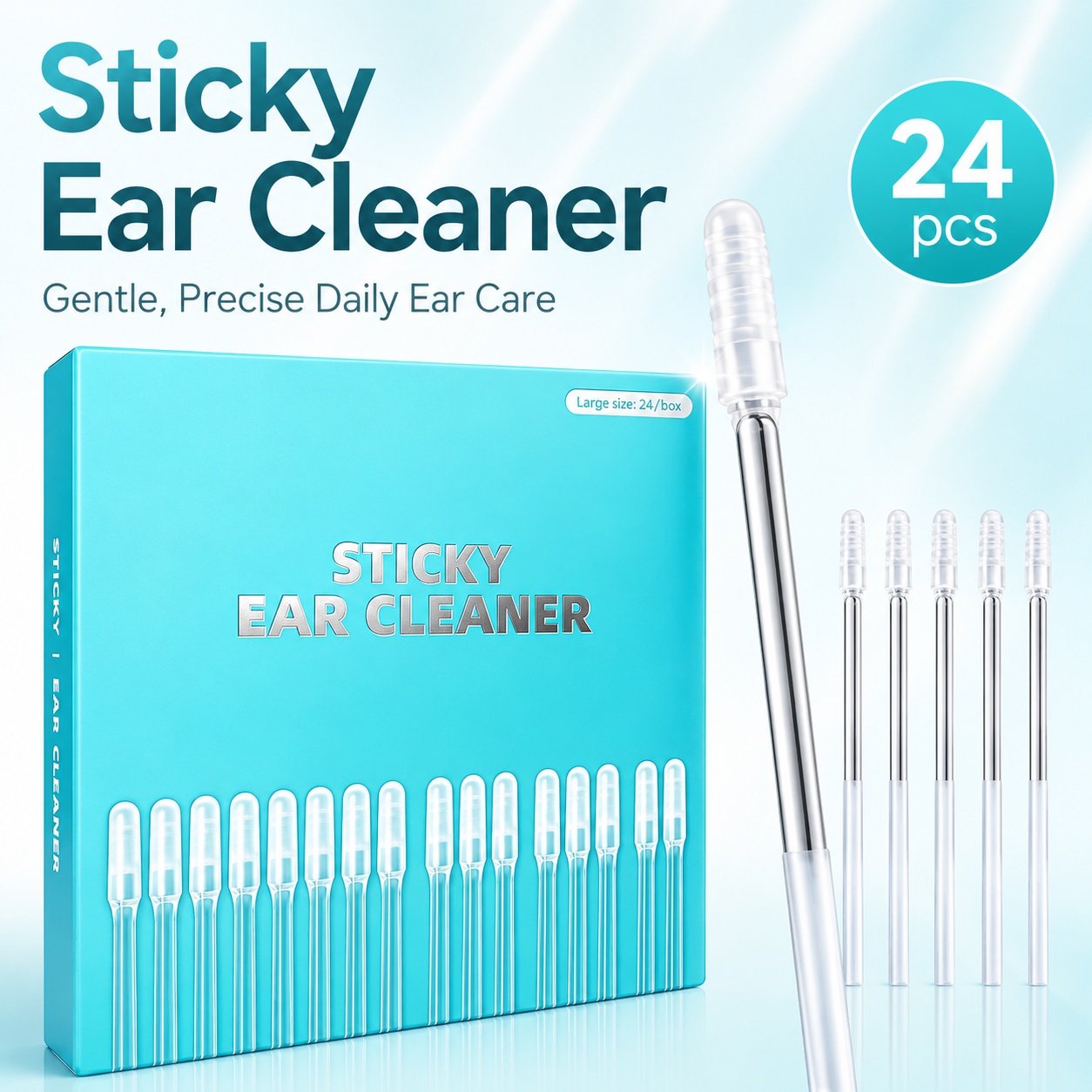 👂 24-Pack Sticky Ear Cleaner Swabs – Disposable Outer Ear Wax Cleaning Tool