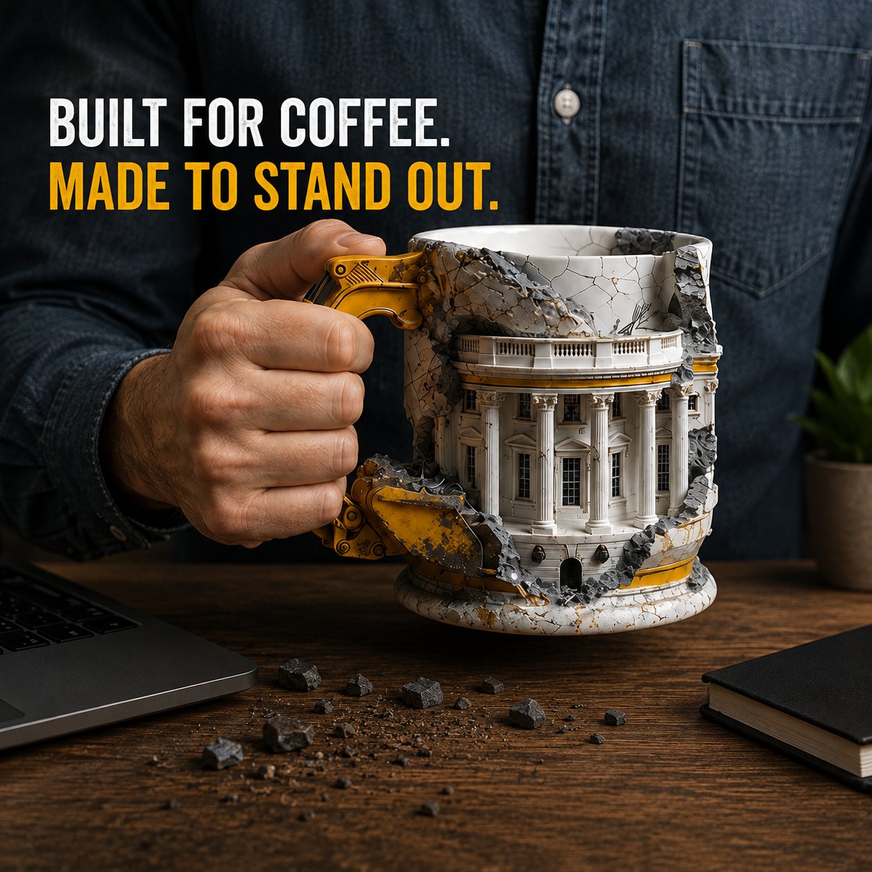 White House Excavator Mug – 3D Construction Coffee Cup