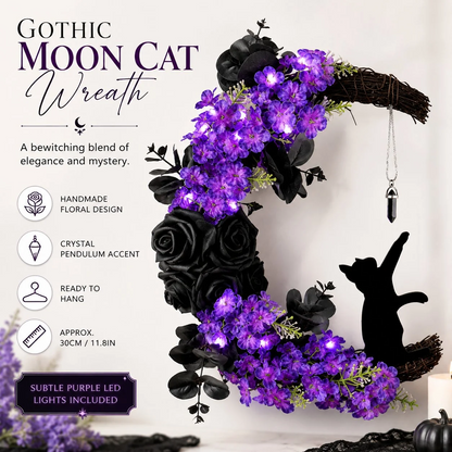 🔥Halloween Early Bird Sale🎃 Light Up Your Door With a Magical Halloween Moon Cat Wreath🌙🐈‍⬛