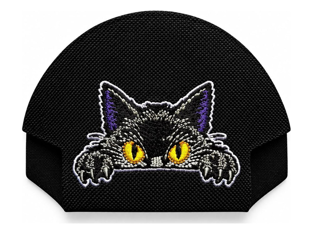 04 · Black Cat — Black embroidered cap-back insert; cap not included