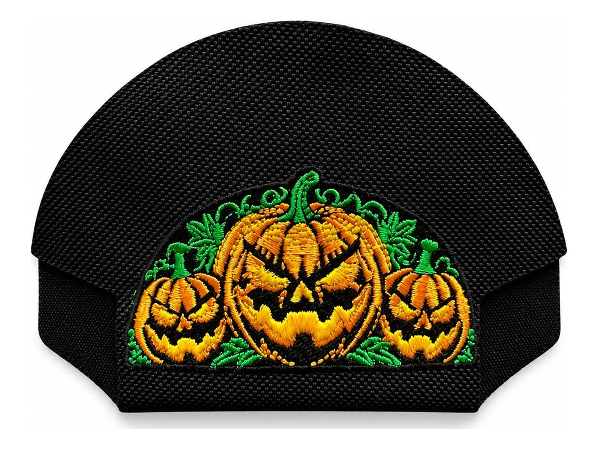 05 · Pumpkin Trio — Black embroidered cap-back insert; cap not included