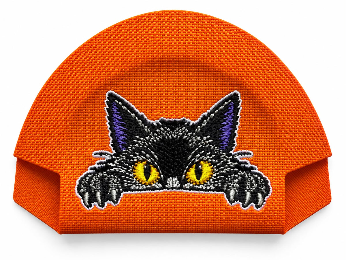 13 · Black Cat — Orange embroidered cap-back insert; cap not included