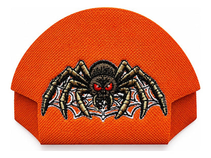15 · Spider Web — Orange embroidered cap-back insert; cap not included